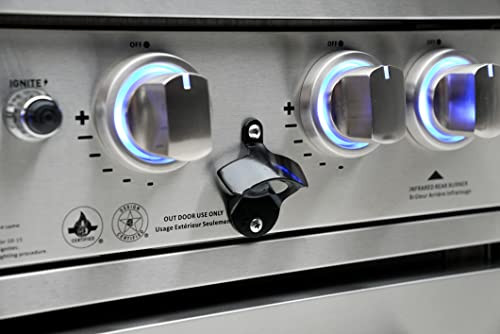 4-Burner 78000 BTU Deluxe Stainless Steel Gas Outdoor Kitchen Bar Barbecue Island Grill w/Infrared Side Burner + Wine Cooler Compact Refrigerator + Rotisserie Kit