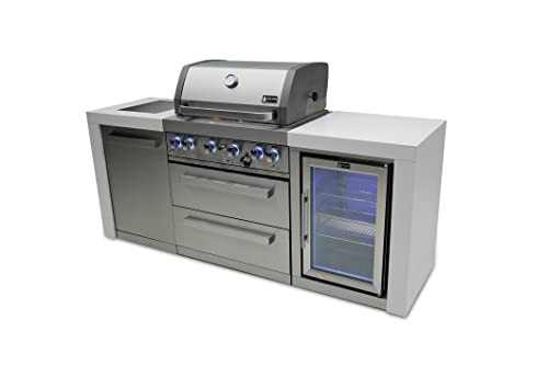 4-Burner 78000 BTU Deluxe Stainless Steel Gas Outdoor Kitchen Bar Barbecue Island Grill w/Infrared Side Burner + Wine Cooler Compact Refrigerator + Rotisserie Kit