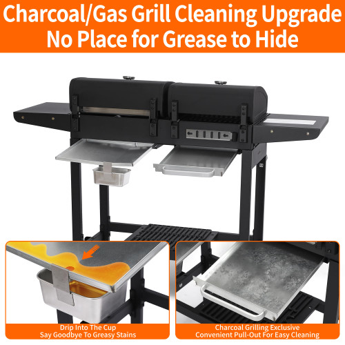 2 Burner Propane Gas & Charcoal Combo Grill with Griddle, 19100 BTU Outdoor BBQ Smoker BBQ Grill with Side Table, Cast Iron Grates, Temperature Gauge, Cart with Wheels
