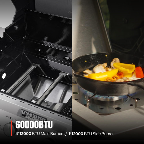 4+1 Liquid Propane Gas Smart BBQ Grill, 4 Burners & 1 Side Burner, Denali 405 Stainless Steel with Smart technology, Knob Controls, Outdoor Use