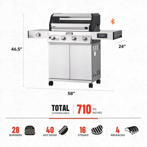 Denali 405 4-Burner Liquid Propane Gas Smart BBQ Grill Stainless Steel with Smoke Box(2 items)