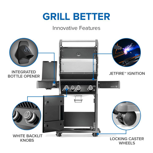 Rogue PRO 425 Natural Gas Grill with Infrared Side Burner, Black, Durable 4-Burner Outdoor BBQ