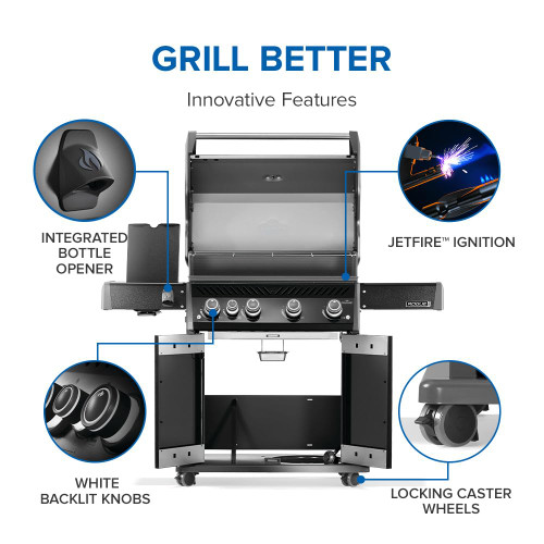 Rogue PRO 525 Natural Gas Grill with Infrared Side Burner, Black, Durable 5-Burner Cooking Surface