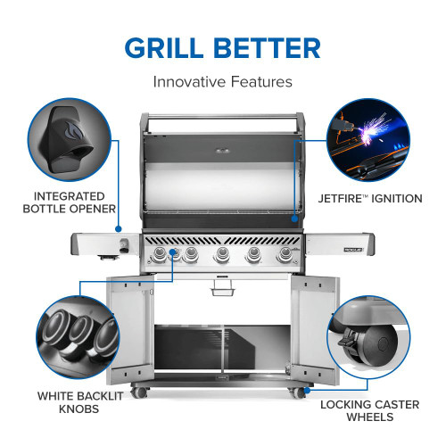 Rogue PRO 625 Propane Gas Grill with Infrared Side Burner, Stainless Steel, Durable 6-Burner Gas BBQ