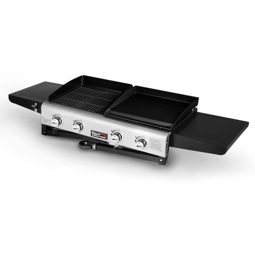 GD401 Portable Propane Gas Grill and Griddle Combo with Side Table | 4-Burner, Folding Legs,Versatile, Outdoor | Black 66 Inch