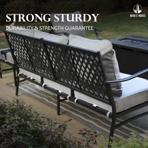 5 Piece Patio Furniture Set, 2 x Swivel Chair, 2 x Ottoman, 1 x 3-Seat Sofa, All Cushioned Outdoor Conversation Set for Lawn Garden Backyard Deck, Grey