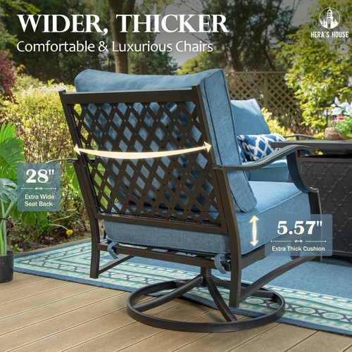 5 Piece Patio Furniture Set, 2 x Swivel Chair, 2 x Ottoman, 1 x 3-Seat Sofa, All Cushioned 7 Seats Metal Outdoor Conversation Set for Lawn Garden Backyard