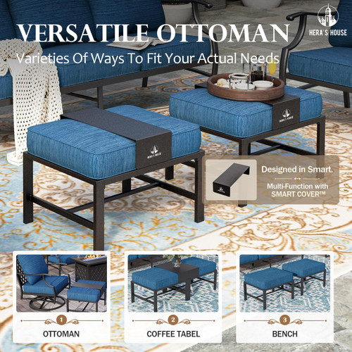 5 Piece Patio Furniture Set, 2 x Swivel Chair, 2 x Ottoman, 1 x 3-Seat Sofa, All Cushioned 7 Seats Metal Outdoor Conversation Set for Lawn Garden Backyard!!