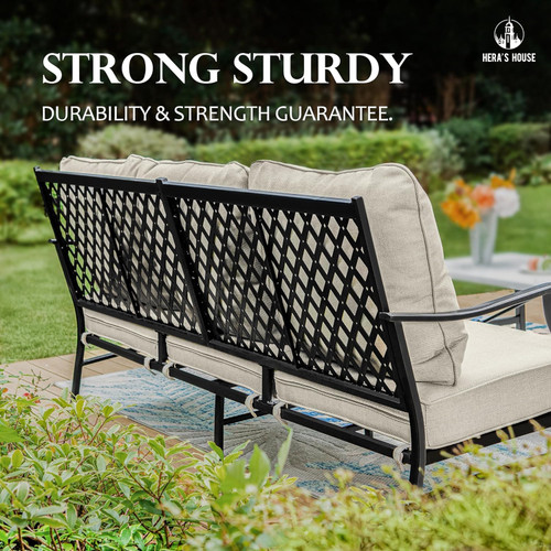 7 Piece Patio Furniture Set, 4 x Fixed Metal Cushioned Chair, 2 x Cushioned Ottoman, 1 x 3-Seat Sofa, Outdoor Conversation Set for Lawn Garden Backyard Poolside