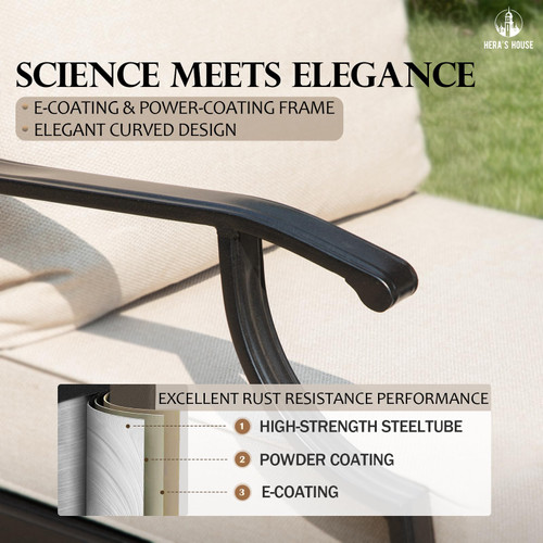 7 Piece Patio Furniture Set, 2 x Rocking Chair, 2 x Fixed Chair, 2 x Ottoman, 1 x 3-Seat Sofa, All Cushioned 9 Seats Outdoor Conversation Set for Lawn Garden Backyard