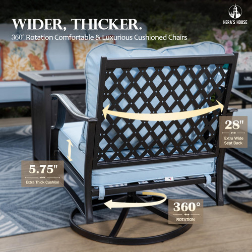 7 Piece Patio Furniture Set, 2 x Swivel Chair, 2 x Fixed Chair, 2 x Ottoman, 1 x 3-Seat Sofa, All Cushioned Outdoor Conversation Set for Lawn Garden Backyard, Blue