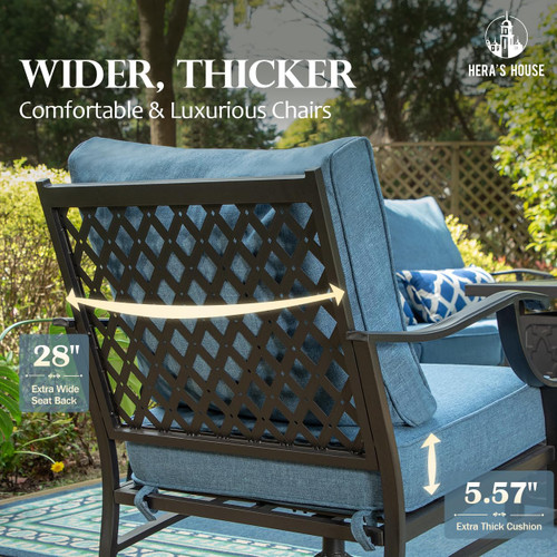 7 Piece Patio Furniture Set, 4 x Leg Chair, 2 x Cushioned Ottoman, 1 x 3-Seat Sofa, All Cushioned 9 Seats Metal Outdoor Conversation Set for Lawn Garden Backyard