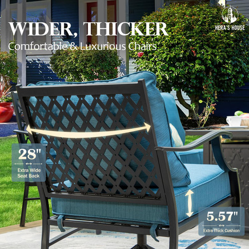 7 Piece Patio Furniture Set, 4 x Leg Chair, 2 x Cushioned Ottoman, 1 x 3-Seat Sofa, All Cushioned 9 Seats Metal Outdoor Conversation Set for Lawn Garden Backyard!