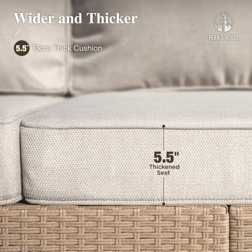 6-Piece Patio Furniture Set, All Weather 7 Seats Outdoor Wicker Sofa with Ottomans, Rattan Patio Conversation Set with 5.5" Cushions and 44" Coffee Table, Beige