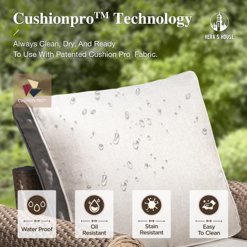 6 Pieces Patio Furniture Sets, Outdoor Rattan Furniture with 5.5" Cushions, Oversized Outdoor Wicker Sectional Conversation Set for Lawn Garden Backyard, Beige