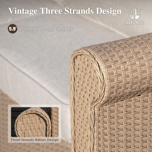 8 Pieces Patio Furniture Set, All Weather 9 Seats Outdoor Wicker Sofa with Ottomans, Rattan Patio Conversation Set with 5.5" Cushions and 57" Fire Pit Table, Beige