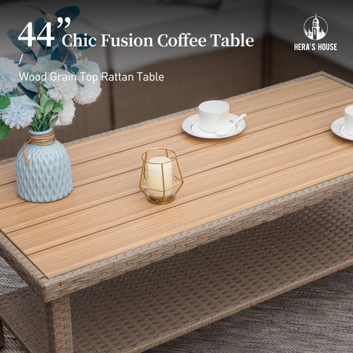 6-Piece Patio Furniture Set, All Weather 7 Seats Outdoor Wicker Sofa with Ottomans, Rattan Patio Conversation Set with 5.5" Thick Cushions and 44" Coffee Table, Grey