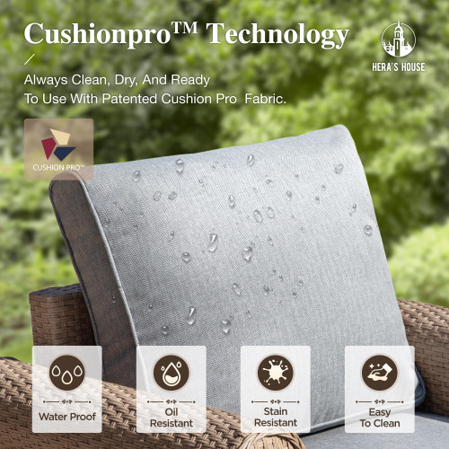 6-Piece Patio Furniture Set, All Weather 7 Seats Outdoor Wicker Sofa with Ottomans, Rattan Patio Conversation Set with 5.5" Thick Cushions and 44" Coffee Table, Grey