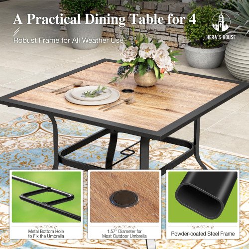 Outdoor Dining Set 5 Piece Patio Table and Chairs Set, 4 x Textilene Dining Chair, 37" Square Wood Look Dining Table, for Lawn Garden Backyard Deck (Blue)