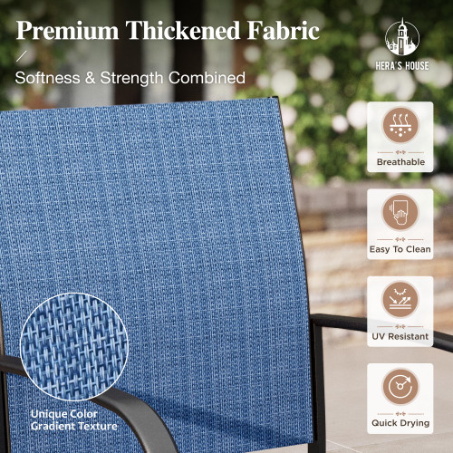 Patio Table and Chairs for 6, 7 Pieces Outdoor Deck Dining Sets, Wood-Like Rectangular Metal Table Set with Chairs for Lawn Garden Backyard, Blue