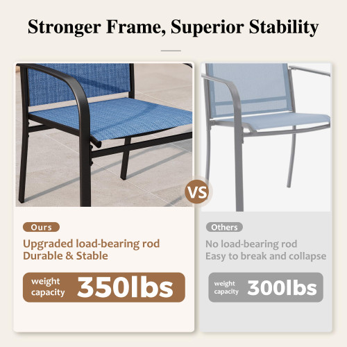 9 Pieces Patio Dining Sets, 8 x Blue Textilene Dining Chair, 60" Square Metal Dining Table with 1.57" Umbrella Hole, Outdoor Table and Chairs Set for Lawn Garden Backyard Deck