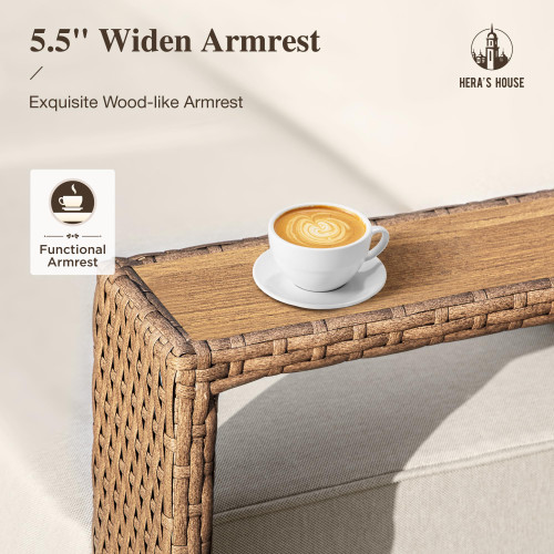 6 Pieces Outdoor Rattan Furniture Set, 4 Sectional Patio Wicker Sofa with 2 Ottomans, All Weather Patio Conversation Set with 5.3" Comfy Widened Armrest, 10" Ultra Thick Cushion for Deck