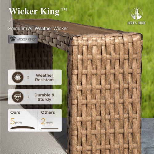 8 Pieces Patio Furniture Set, 6 Sectional Outdoor Rattan Wicker Sofas with 2 Ottomans, All Weather Patio Conversation Set with 5.3" Widened Armrest, 10" Premium Ultra Thick Comfy Cushion