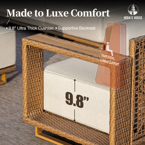6 Pieces Patio Furniture Set, 4 Sectional Outdoor Rattan Wicker Sofas with 2 Ottomans, All Weather Patio Conversation Set with 5.3" Widened Armrest, 10" Ultra Thick Cushion for Deck