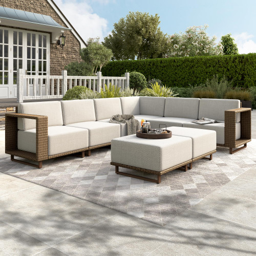 8 Pieces Patio Furniture Set, 6 Sectional Outdoor Rattan Wicker Sofas with 2 Ottomans, All Weather Patio Conversation Set with 5.3" Widened Armrest, 10" Premium Ultra Thick Comfy Cushion!