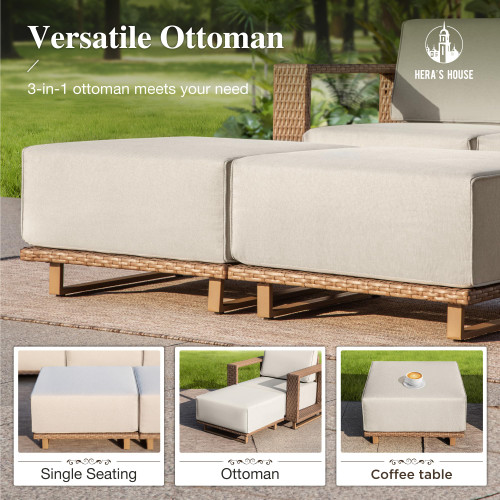 8 Pieces Patio Furniture Set, 6 Sectional Outdoor Rattan Wicker Sofas with 2 Ottomans, All Weather Patio Conversation Set with 5.3" Widened Armrest, 10" Premium Ultra Thick Comfy Cushion!