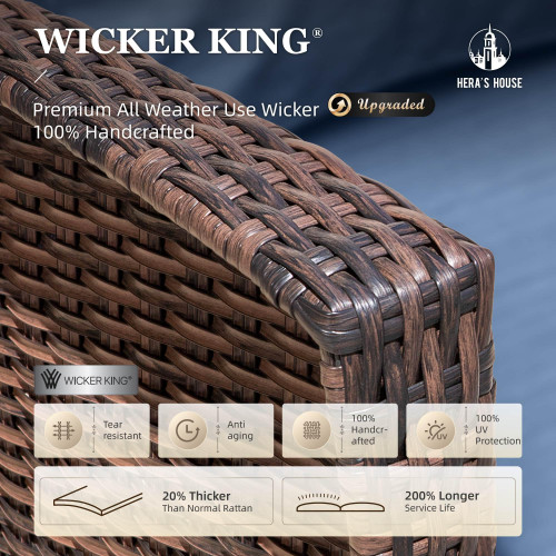 Outdoor Wicker Swivel Chairs with 5.5" Thick Cushions, 35" High Back Patio Chairs Set of 2, Deck Balcony Backyard Furniture, Navy Blue