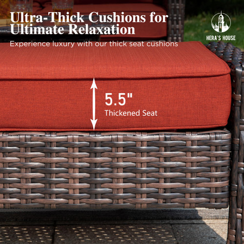 Outdoor Swivel Chairs with 5.5" Thick Cushions, 35" High Back Patio Furniture Sets, Oversized Wicker Rattan Chairs for Deck Balcony Backyard, Red