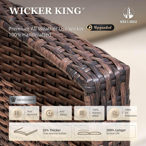 Wicker Patio Furniture Set, High Back Swivel Chairs with 5.5-Inch Thick Cushions, 6-Piece Outdoor Deep Seating Conversation Sets with Fire Pit Table & Ottomans for Deck Yard Garden, Beige