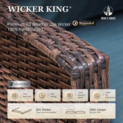 8-Piece Outdoor Furniture Set with Fire Pit Table, Patio Conversation Set with 5.5-Inch Thick Cushions & High Back Swivel Chairs, All-Weather Wicker Deep Seating Sofa with Ottomans, Blue