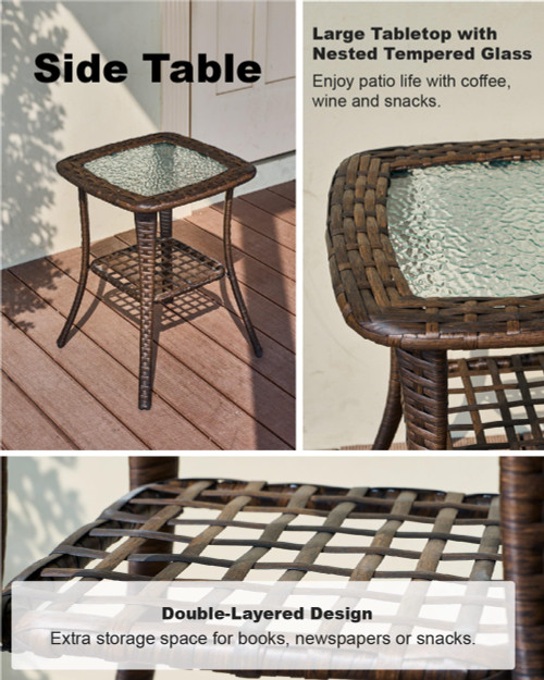 Luxury Patio Furniture Set with 6-inch Thick Cushion, Outdoor High Back Swivel Rocker Patio Chairs, 3PCS Wicker Conversation Set for Deck Yard and Poolside, Burgundy (V2)