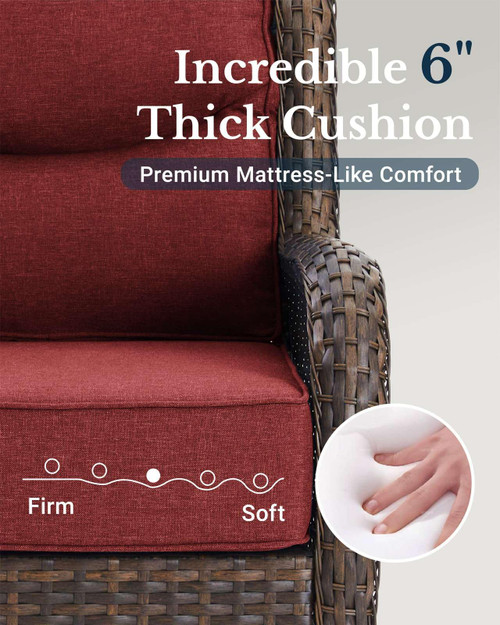 Luxury Patio Furniture Set with 6-inch Thick Cushion, Outdoor High Back Swivel Rocker Patio Chairs, 3PCS Wicker Conversation Set for Deck Yard and Poolside, Burgundy (V2)