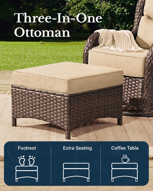 Luxury Patio Furniture Set with 6-inch Thick Cushion, Outdoor High Back Swivel Rocker Patio Chairs, 5PCS Wicker Conversation Set for Deck Yard and Poolside, Beige (V2)