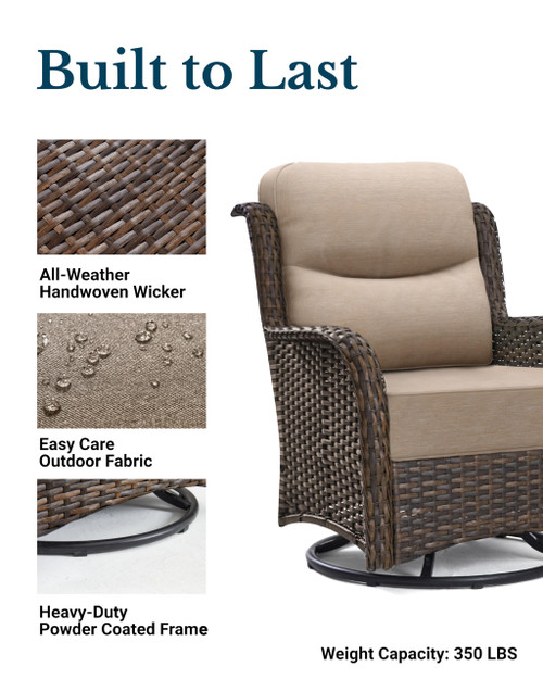 Luxury Patio Furniture Set with 6-inch Thick Cushion, Outdoor Loveseat and High Back Swivel Rocker Patio Chairs, 6PCS Wicker Conversation Set for Deck Yard and Poolside, Beige (V2)