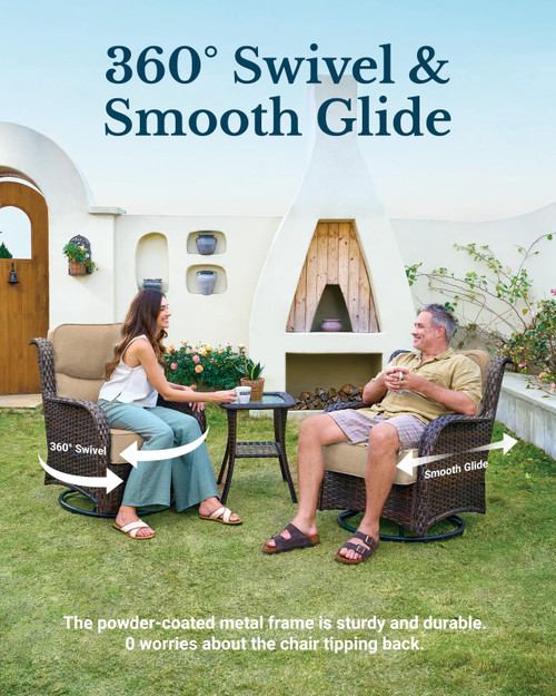 Luxury Patio Furniture Set with 6-inch Thick Cushion, Outdoor Loveseat and High Back Swivel Rocker Patio Chairs, 6PCS Wicker Conversation Set for Deck Yard and Poolside, Beige (V2)