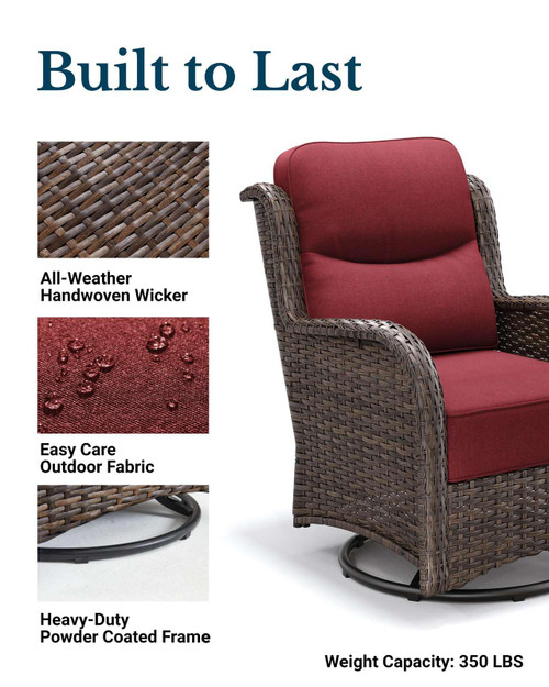 Luxury Patio Furniture Set with 6-inch Thick Cushion, Outdoor High Back Swivel Rocker Patio Chairs, 6PCS Wicker Conversation Set for Deck Yard and Poolside, Burgundy (V2)