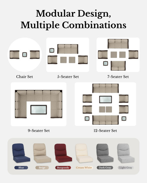 Luxury Patio Furniture Set with 6-inch Thick Cushion, Outdoor Couch and High Back Swivel Rocker Patio Chairs, 6PCS Wicker Conversation Set for Deck Yard and Poolside, Beige (V2)