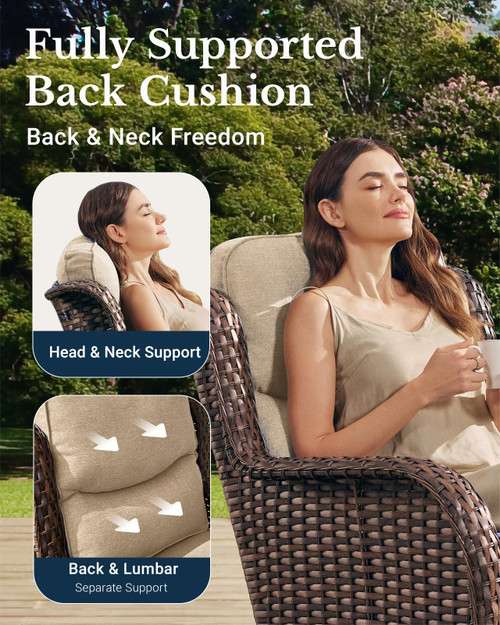 Luxury Patio Furniture Set with 6-inch Thick Cushion, Outdoor Couch and High Back Swivel Rocker Patio Chairs, 6PCS Wicker Conversation Set for Deck Yard and Poolside, Beige (V2)