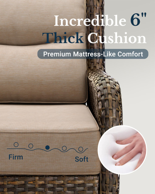 Luxury Patio Furniture Set with 6-inch Thick Cushion, Outdoor Couch and High Back Swivel Rocker Patio Chairs, 6PCS Wicker Conversation Set for Deck Yard and Poolside, Beige (V2)