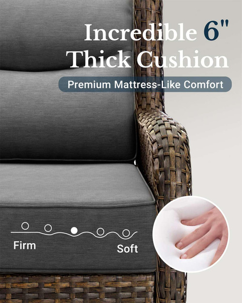 Luxury Patio Furniture Set with 6-inch Thick Cushion, Outdoor Couch and High Back Swivel Rocker Patio Chairs, 8PCS Wicker Conversation Set for Deck Yard and Poolside, Dark Grey (V2)