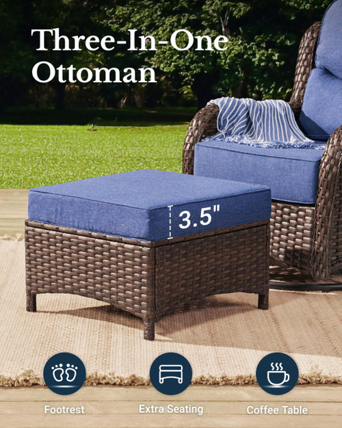 Luxury Patio Furniture Set with 6-inch Thick Cushion, Outdoor Couch and High Back Swivel Rocker Patio Chairs, 10PCS Wicker Conversation Set for Deck Yard and Poolside, Blue (V2)