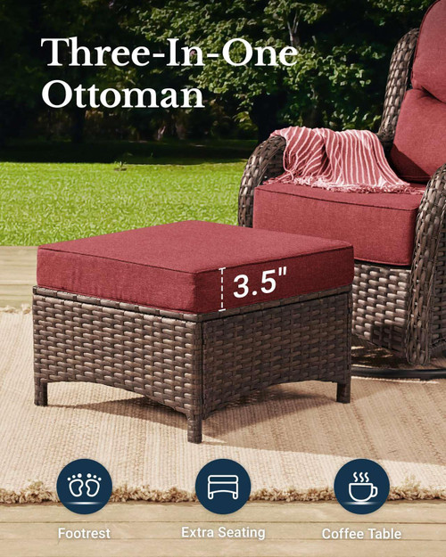 Luxury Patio Furniture Set with 6-inch Thick Cushion, Outdoor Couch and High Back Swivel Rocker Patio Chairs, 10PCS Wicker Conversation Set for Deck Yard and Poolside, Burgundy (V2)