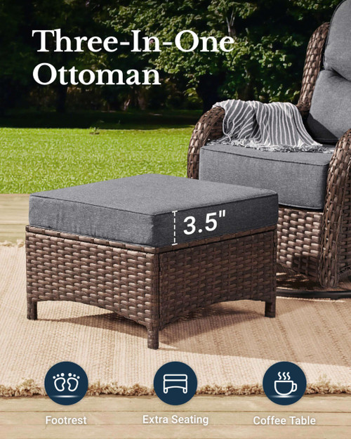 Luxury Patio Furniture Set with 6-inch Thick Cushion, Outdoor Couch and High Back Swivel Rocker Patio Chairs, 11PCS Wicker Conversation Set for Deck Yard and Poolside, Dark Grey (V2)