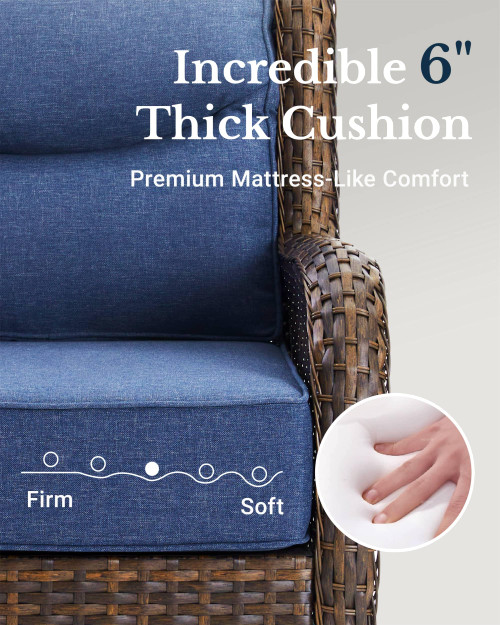 Luxury Patio Furniture Set with 6-inch Thick Cushion, Outdoor Sectional Sofa and High Back Swivel Rocker Patio Chairs, 11PCS Wicker Conversation Set for Deck Yard and Poolside, Blue (V2)