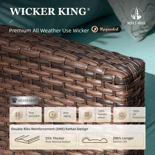 Small Patio Furniture Set, 3 Pieces Wicker Outdoor Sectional Set, L-Shaped Patio Couch Set, Modular Rattan Conversation Set with Lounge Sofa and Ottomans for Deck Lawn Garden, Blue