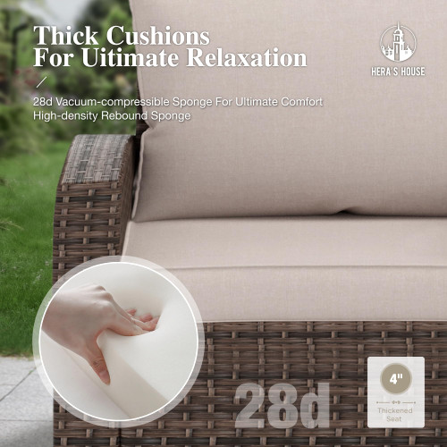 Patio Wicker Chairs Outdoor Swivel Rocker Chairs Set with Ottomans, 4 Piece Outdoor Seating Furniture Conversation Sets for Lawn Deck Porch Pool, Brown/Beige